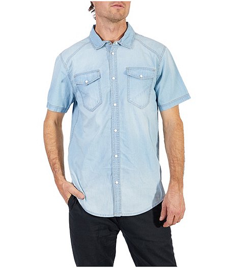 Men's Chambray Short Sleeve Modern Fit Casual Cotton Shirt