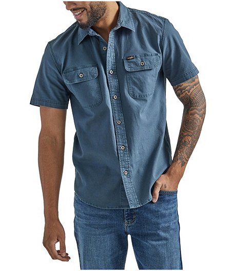 Men's Woven Short Sleeve Button Down Cotton Plaid Shirt