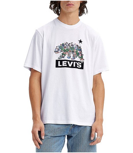 Men's Bear Graphic Relaxed Fit Crewneck Cotton T Shirt