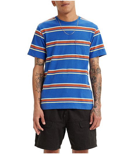 Men's Classic Stripe Pocket Crewneck Cotton T Shirt