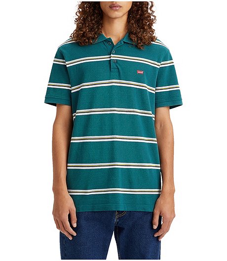 Men's Short Sleeve Striped Cotton Polo Shirt