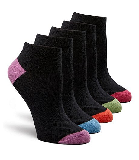 Women's 5 Pack Contrast Heel & Toe FRESHTECH Ankle Socks