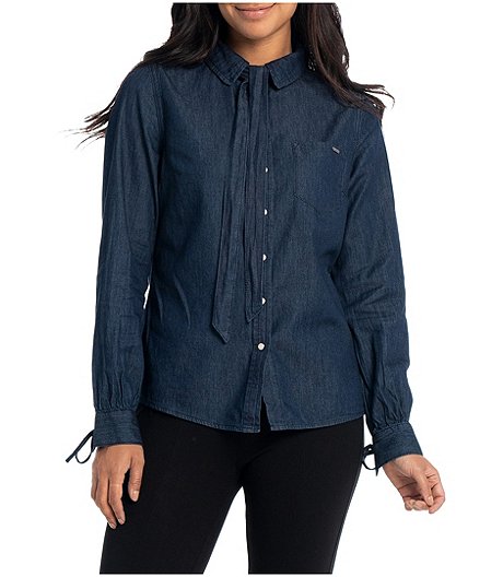 Women's India Button Up Jean Shirt with Bow Tie - ONLINE ONLY