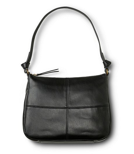 Women's Shoulder Bag with Stitch Detailing and Zippered Outer Pocket