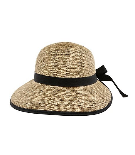 Women's Braided Half Brim Hat With Black Ribbon Trim