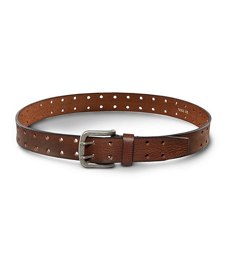 Men's Double Prong Distressed Leather Belt