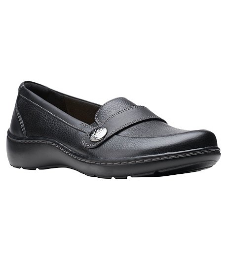 Women's Cora Daisy Leather Slip On Loafer Shoes - Black