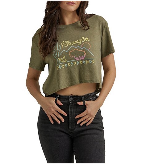 Women's Buffalo Graphic Crewneck Cropped T Shirt
