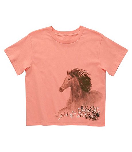 T-shirt à col ras du cou pour petites filles, cheval sauvage