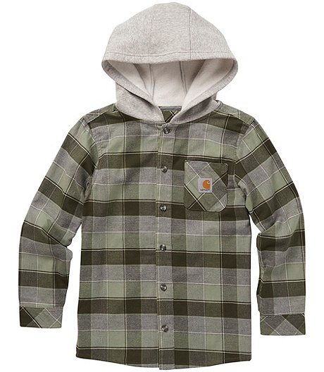 Youth Boys' Long Sleeve Button Front Hooded Flannel Shirt