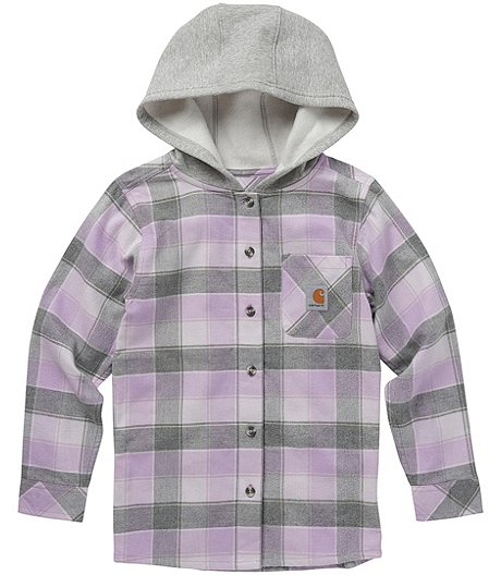 Youth Girls' Long Sleeve Button Front Hooded Flannel Shirt
