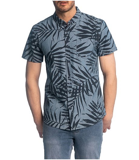 Men's Kris Short Sleeve Button Down Printed Denim Shirt - Online Only