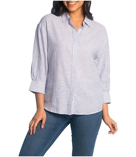 Women's Laureen Three Quarter Sleeve Shirt with Hidden Buttons