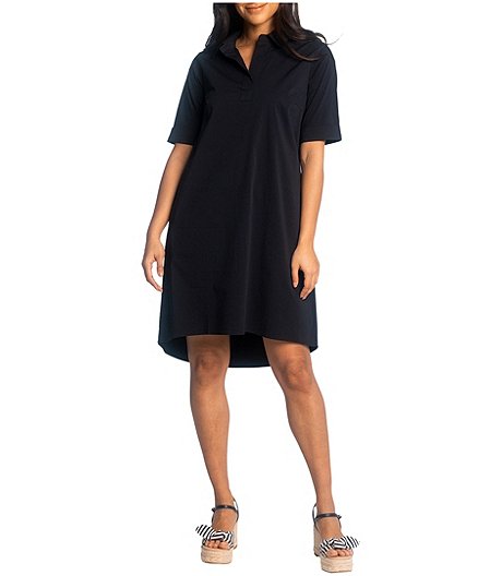 Women's Athena Mid Sleeve Relaxed Fit Dress with Shirt Collar