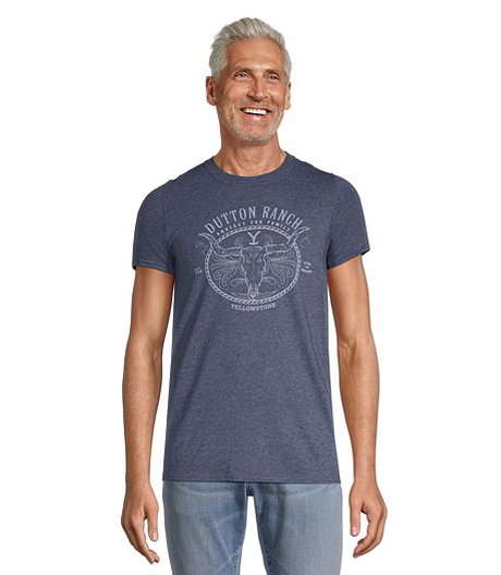 T-shirt graphique de coupe classique à col ras du cou pour hommes, motif Yellowstone/Dutton Ranch