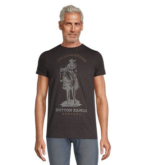 T-shirt graphique de coupe classique à col ras du cou pour hommes, motif Yellowstone/Montana