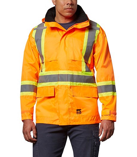 Men's Hi-Vis 150D Unlined Waterproof and Windproof Safety Rain Jacket