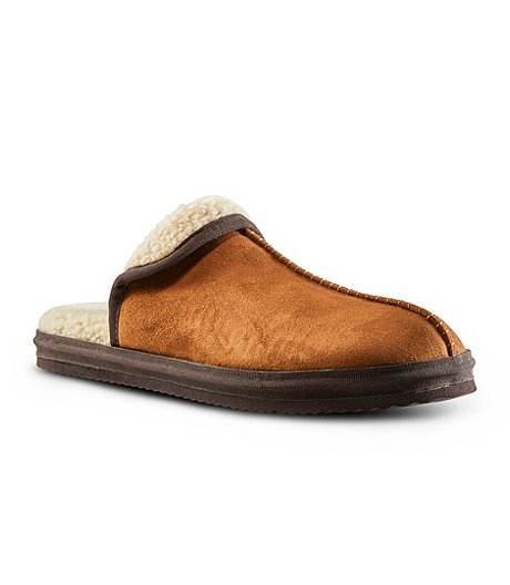 Men's Faux Suede Mule With Sherpa Lining Slippers - Tan/Brown