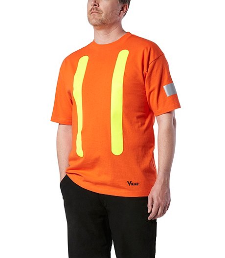Men's Safety Cotton T Shirt With Reflective Arm Striping -Orange