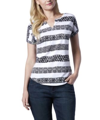 Women's Denver Hayes Split V-Neck Print Stripe T-Shirt Black Extra Large Women's Denver Hayes Split V-Neck Print Stripe T-Shirt Black Extra Large
