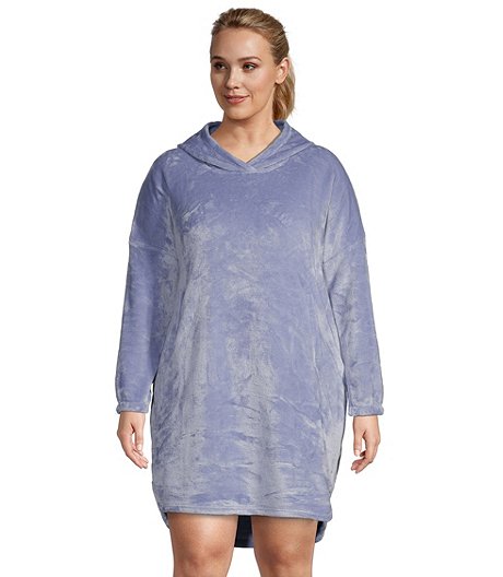 Chemise de nuit en peluche avec capuche pour femmes